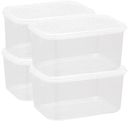 Cetomo 10L*4 Contenitore per Alimenti, Scatole per Frigo in Plastica, Organizzer per Frigorifero, Contenitori con Coperchio adatti Freezer, Senza BPA, Sicuro per Microonde, Trasparente, 10L-4 Unità