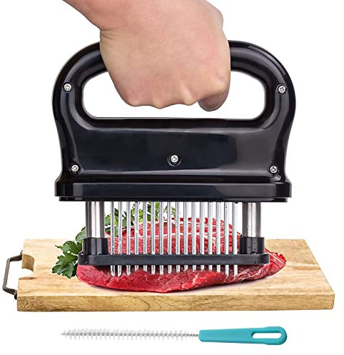 Leikurvo Ablandador de carne, ablandador de carne, ablandador de carne de acero inoxidable con 48 cuchillas y cepillo de limpieza, herramienta de cocina para pollo de cerdo y carne de res