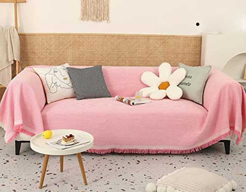 Homxi Sofahusse 1 Sitzer,Couch Überzug Universal Einfarbig Baumwolle Sofa Überwurf Sofa-Handtuch Rosa Sofahusse Universel 90x210CM