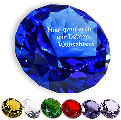 polar-effekt Glasdiamant in Blau veredelt mit Wunschgravur - Briefbeschwerer mit Wunschtext Frauen und Männer - hevorragend als Tischdekoration geeignet