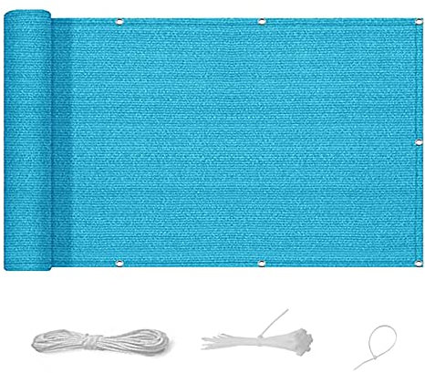 Balkonverkleidung 80 x 1000 cm Sonnenschutz Atmungsaktiv Zaunblende Tennisblende mit Ösen und Kordel für Gartenzaun Balkonzaun, Himmelblau