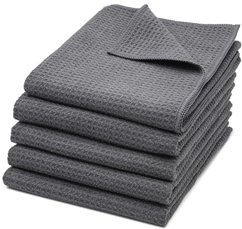 ZOLLNER Set de 5 Chiffons de Nettoyage Microfibre, 40x70 cm, gaufrés, Gris