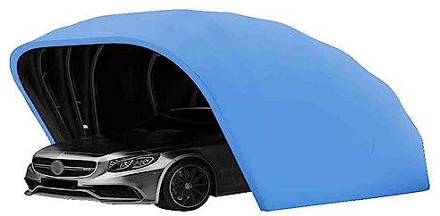 Cochera a Prueba de Todo Clima, Garaje Plegable móvil Toldo de Coche Cochera Semiautomática Anti-exposición, Refugio Durable con Cerradura, 18 pies (Blue)