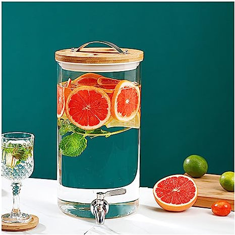 WYJRO Dispensador De Bebidas De Cristal,Dispensador De Bebidas De Vidrio con Grifo,Dispensador Bebidas Botella Vidrio Bebida Caliente O Fría para Fría,Café,Leche,5L~A
