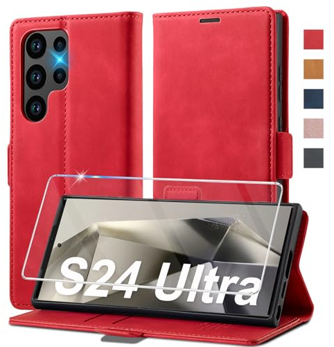 Ailicici für Samsung Galaxy S24 Ultra Hülle Leder [Mit Schutzfolie] Handyhülle für Samsung Galaxy S24 Ultra 5G Klapphülle Klappbar, Ledermaterial Kartenfach Wallet Case, Flip Cover Schutzhülle