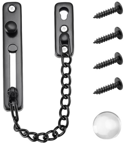Safety Door Chain Heavy Duty Latch, Door Security Chain with Spring Anti-Theft Snap Lock, Chain Door Lock, Chrome Plated Slide Restrictor Sliding Lock for Hotel Apartment Home Bedroom(Black)