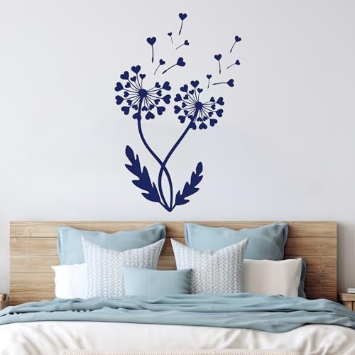 GRAZDesign Wandtattoo Pusteblume Herzen Blumen Wandaufkleber für Kinderzimmer Mädchen Schlafzimmer Wohnzimmer Löwenzahn Pflanzen - 63x40cm / schwarz