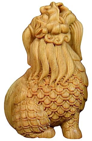 Cabilock Home Desktop Löwenfigur Aus Holz Handgefertigte Deko Für Wohnzimmer Rustikale Holzskulptur Einzigartige Löwen-Dekoration Feng Shui Für Freunde Und Familie