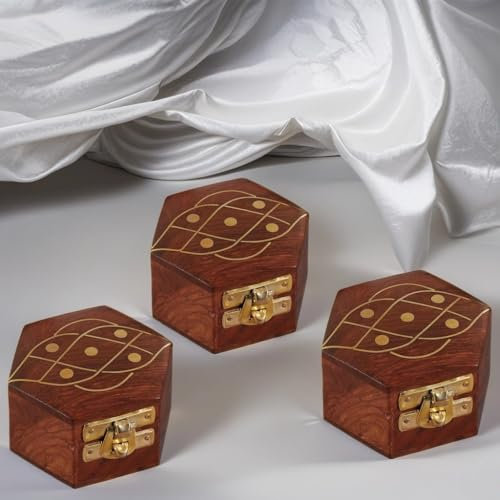 3er Set Orientalische Aufbewahrungsbox Delya mit Deckel | Orientalischer Schmuckkästchen für Mädchen und Damen zur Schmuckaufbewahrung | Marokkanische kleine Schatulle Box aus Holz