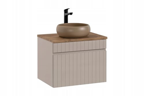 Muebles Slavic Badschrank Hängeschrank mit Aufsatzwaschtisch Schublade Kaschmir 60 cm - Badmöbel