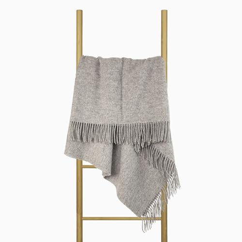 Wolldecke 140x200, 100% Schurwolle, warme & langlebige Decke, weiche Wohndecke Wolle, kuschelige Decke Wolle für Sofa & Bett, Hochwertige Schurwolldecke mit Fransen - Nostra ZELANDIA LUX Wool Blanket