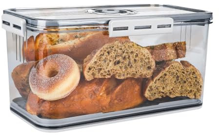 Large Grey Airtight Bread Bin - Storage for Homemade Bread, Bagels, Cookies, Bakery Loaf, Fruit, and Vegetables