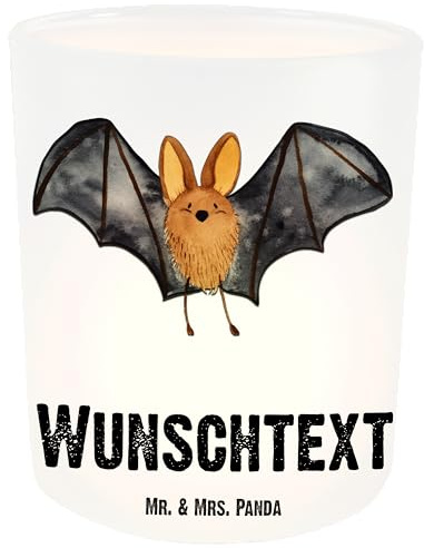Mr. & Mrs. Panda Personalisiertes Windlicht Fledermaus Flügel - Personalisierte Geschenke, personalisiert, Kerzenhalter, Teelichthalter, Laterne, Windglas, Gute Laune