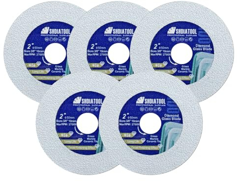 SHDIATOOL Disque de coupe diamantée pour le verre 50mm Lame de scie,Disque à tronçonner ultra-mince pour Carrelage Céramique Porcelaine Marbre 50mm(5 du paquet)