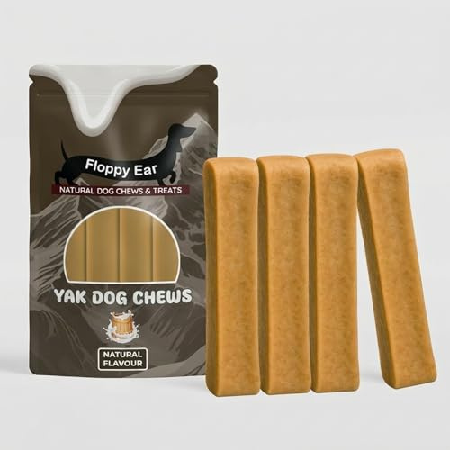 Floppy Ear Himalayan Yak Dog Chews - Yak Chews with Milk for Dogs Medium (pack of 4) - Protein & Calcium Rich Long Lasting Dog Chews - Dogs Dental Stick - Healthy Yak Snack - Natural Yak Bars for Dogs
