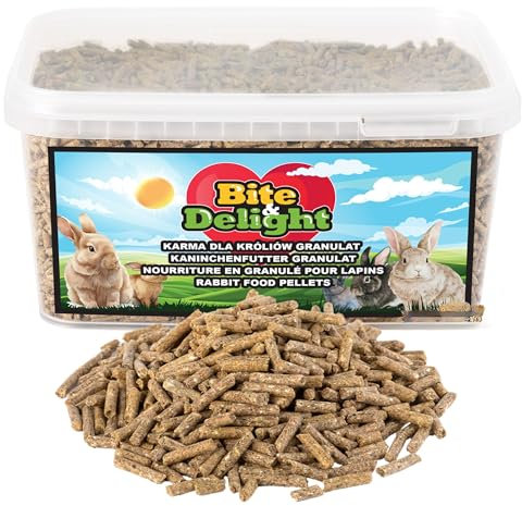 Bite & Delight Kaninchenfutterpellets - Alleinfuttermittel für Hasen, Kaninchen und Zwergkaninchen - Komplettfutter ohne Zuckerzusatz - Universelles Futter mit Mineralstoffen, Vitaminen, 1000ml - 600g