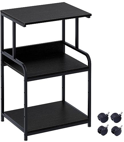3-Tier Printer Stand, Large Printer Table on Wheels, Movable Printer Stand with Storage, Rolling Printer Cart for Fax Scanner Files Media Player, Multifunctional Trolley for Office Home Kitchen, Black