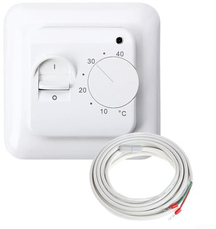 Puupaa Manual Underfloor Heating Thermostats 220V 16A, Electric UnderFloor Heating Thermostat Control Switch with Floor Sensor Probe White