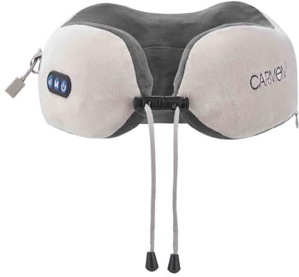 Carmen C81213 Massage U-Shaped Shiatsu Neck Massage Pillow with Cordless Operation, Memory Foam, Forward and Reverse Kneading Modes, Infrared Heating, Grey