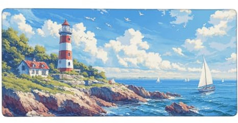 Tour Tapis Souris XXL 1500x800x3 mm Grand Tapis de Souris Améliore la Précision et la Vitesse,Bord de la mer Tapis de Souris Gaming Accessoire, Lavable, Mouse Pad pour Gamer Ordinateur,Cadeau Homme
