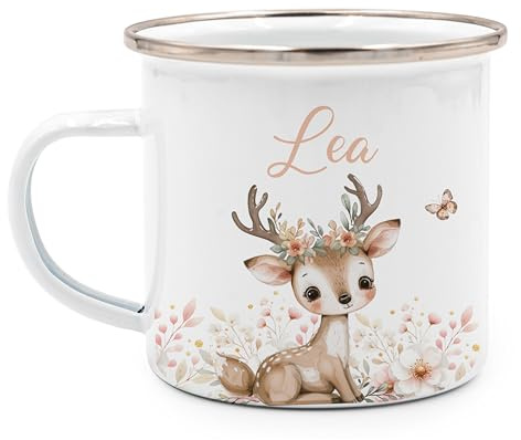 Kidsmood - Emaille Tasse Personalisiert mit Namen- Robuste Kinder Tasse für Camping & Alltag - BPA-frei, Spülmaschinenfest, Kinder Becher als Geschenke zur taufe, zur Geburt oder für Weihnachten