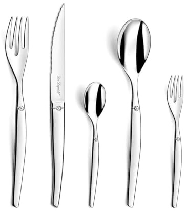 LOU LAGUIOLE - JET | Besteck Set 6 Personen | 30-teilig | Spülmaschinenfest | Tafelbesteck 4 Personen mit mikroverzahnter Klinge | Edelstahl glänzend | 18/0 Edelstahl