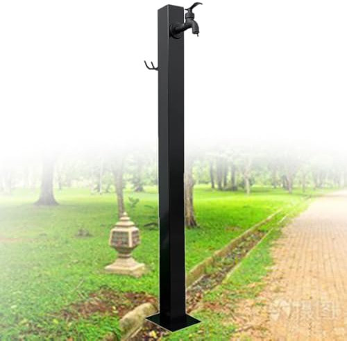 Fontana autoportante esterna in acciaio inossidabile con supporto per tubo flessibile rubinetto montato a pavimento e base quadrata antigelo