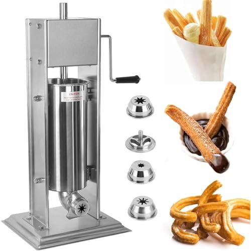GHRERTX Macchina for Churros Manuale Commerciale, Macchina for riempire Salsicce da 5 l/7 l/10 l, Macchina for Frutta Latina Churro Spagnola con 4 ugelli (7 mm/15 mm/23 mm/24 mm)(10L)