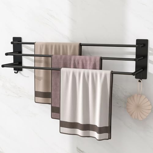 Vista Handtuch Halterung ohne Bohren 3 Etagen 75cm Edelstahl | Selbstklebende Handtuchhalter Wandmontierte Badetuchhalter für Schlafzimmer, Küche, Wohnzimmer Schwarz