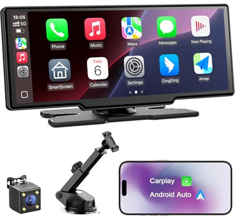 Avylet 8,1 Zoll Wireless Carplay Display für Android Auto&Apple Carplay, Tragbares IPS Touch Bildschirm mit IP67 Rückfahrkamera, OTA-Updates, GPS Navigation, Bluetooth 5.0, Mirror Link, FM/AUX