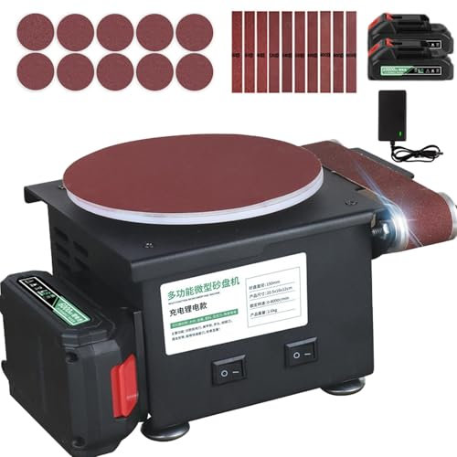 Mini lijadora de Banda de 21 V, lijadora de Banco con 2 baterías de Litio, diámetro de Disco de Arena de 150 mm y Velocidad de 8000 RPM, lijadora de Banda, lijadora de Banco, pulidora para Madera