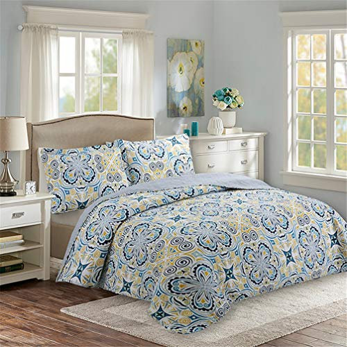 Gesteppte Tagesdecke 240 X 260 Cm, Baumwolle, Schmetterlings-Blumenmuster, Blaue Bettdecke, Patchwork-Steppdecke, Bettüberwurf, Decke Für Schlafzimmerdekor Mit 2 Kissenbezügen, 3-Teiliges Bettwäsches