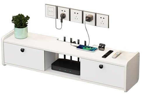 Router-Regal TV-Set-Top-Box, WLAN-Router-Regal Zum Aufhängen An Der Wand Multifunktionales Schwebendes Regal Zur Wandmontage Wohnzimmer-TV Unter Der Dekorativen Box Mini-TV-Schrank(80*23*23cm)