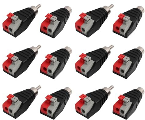 6 Pairs Male & Female to Speaker Wire Adapter - Nickel-Plated Phono Jack to AV Audio Video Spring Press Type Balun, Solderless Connectors for CCTV, Security Systems, Low Voltage Applications