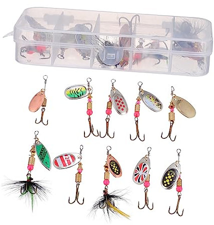GANAZONO 10piezas Cucharas De Pesca Brillantes Caja Señuelos Trucha Metálicos Pesca