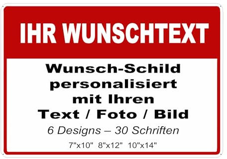 Schilder - WUNSCHTEXT Schild Aluminium personalisiert mit Foto und Text, Logo -für Garage, Hotel, Parkplatz, Schule, Firma, Carport, Garten, Wohnadresse (Horizontal)