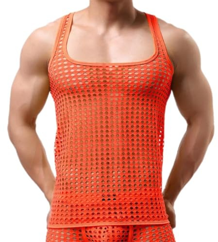 Camiseta Sin Mangas para Hombre,Camiseta Tirantes de Rejilla Camisetas Internas de Red Sexy Slim Fit Transparente Chaleco Ropa Interior de Malla para Hombres Sexy Hueco Tank Top