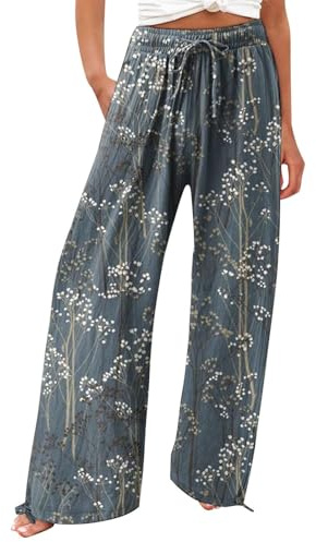 Generisch Weite Sommerhose Damen Leicht Und Luftig High Waist Strandhose Lang Freizeithose Sommer Palazzo Hose Bequem Casual Stoffhose Mit Tasche
