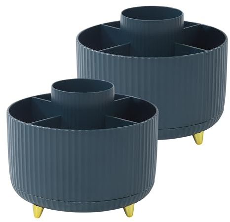 BUCOMTU 2 Pezzi Organizzatore per trucco,Porta Trucchi Rotante 360° Può essere utilizzato per profumi e cosmetici, tavolo da bagno, organizer girevole per camera da letto (blu navy)