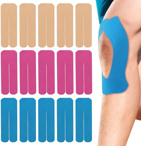 15 Stück Kinesiotapes,Selbstklebend Tape Sport,Knie Tape Vorgeschnitten,Physiotape,Tape Knie Stabilisierungfür Knie,Gelenke und Muskeln Etc (Rosenrot,Hautfarbe,Blau)