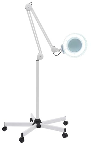 soudesileim 5/8X Led Lupenleuchte mit Standfuß und 5-Räder, Höhenverstellbar, CRI>90, Stroboskopfreies, 24w Dreifachring mit 120 Led-Perlen, Weiß Lupenlampe, Standlupe (5X Vergrößerung)