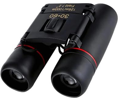 Fernglas 30x60 Kompakt für Erwachsene & Kinder – 12x Vergrößerung, 26mm Objektiv, faltbar, leicht, für Reisen, Vogelbeobachtung, Jagd, Tag & Nacht, inkl. Tasche & Trageriemen