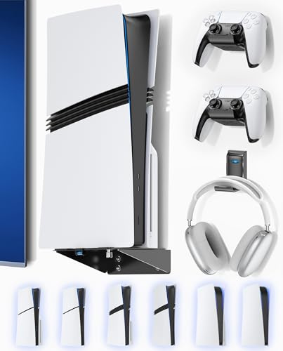 Kosker PS5 Wandhalterung für PS5/Slim/Pro mit Headset & Controller Halter, PS5 Stand, Universal 2 Pack Controller Ständer und Kopfhörer Halter für alle PS5 Modelle