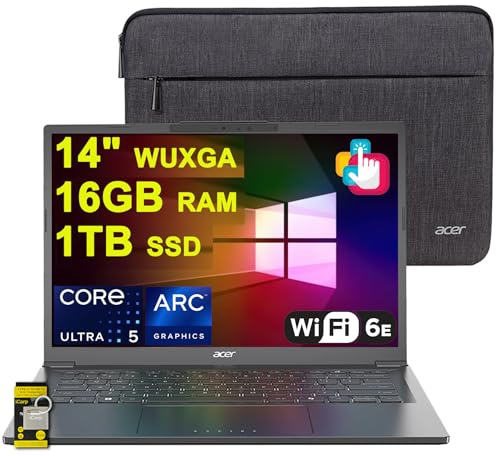 acer Aspire 14 AI Portable Laptop 14 WUXGA Matte Touchscreen Intel 8-core Ultra 5 226V (Up to 40 NPU Tops - Up to 53 GPU Tops) 16GB RAM 1TB SSD for Creator Business Work Win11 ICP Hub/Copilot+ AI PC