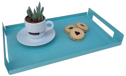 nagu® Bandeja de Metal con Asas – Diseño Moderno Minimalista en Hierro Lacado – Bandeja Decorativa o para Servir Comida, Snacks u Organización – Fuerte y Duradera – 21,5 × 32,5 × 4 cm