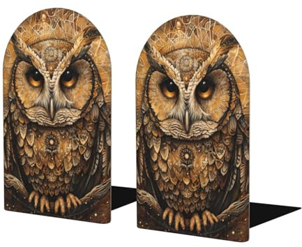 Buchstützen aus Holz, mit Eulen-Motiv, Metallsockel, dekorativer Buchstopper für Zuhause und Büro