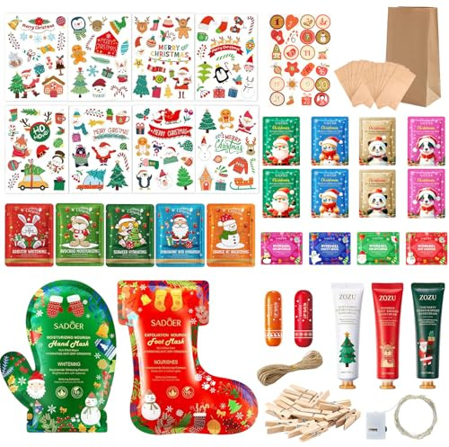 Adventskalender Beauty 2025-Adventskalender Weihnachtsgeschenke Geschenkset | mit 24-Pflege Adventskalender mit Handcreme Fußcreme Set,Lippenbalsam,Augenmasken-Adventskalender Feuchtigkeitsset