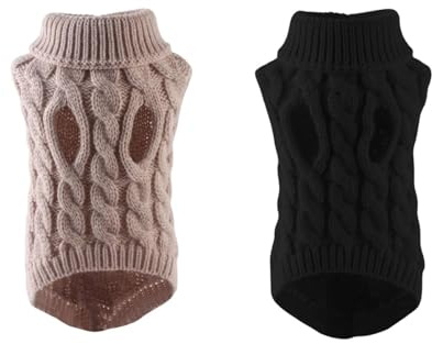 Dinghaole 2 pièces Collier pour chien et pull en tricot, confortable, adapté pour les vêtements d'hiver chauds pour chiens et accessoires pour Jack Russell et Teckels (Beige+Noir, M)