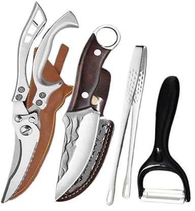 Ensemble De 1 À 4 Ciseaux De Cuisine En Acier Inoxydable, Ustensiles De Cuisine, Couteau De Boucher Forgé À La Main, Pinces À Rôtir For Os De Poulet Et Barbecue(4PCS Set)