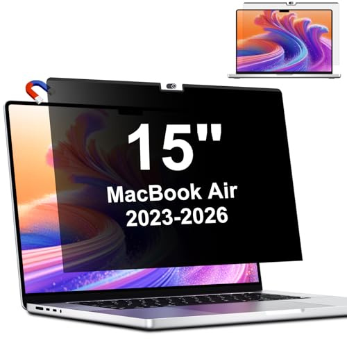 LUSA DESIGN Magnétique Filtre de confidentialité pour MacBook Air 15 pouces | 2023-2026, M2/M3/M4/M5, Protecteur d'écran de confidentialité 15 pour Mac, amovible, anti-reflet et anti-lumière bleue